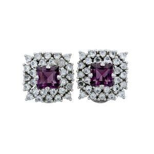 Vintage Sterling Silver 925 Purple And White Cubic Zirconia Clip On Earrings